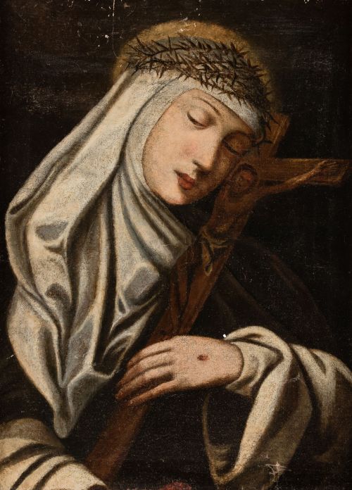 ESCUELA ITALIANA, "Santa Catalina de Siena", Óleo sobre li