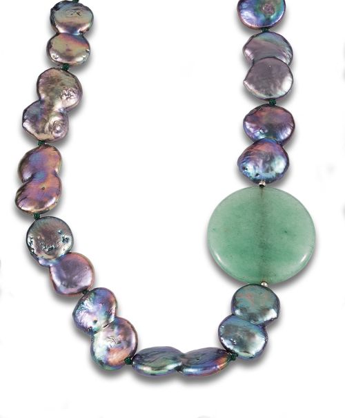 PEARL, QUARTZ AND SILVER NECKLACE