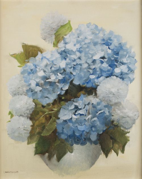 CARLOS LAHARRAGUE, "Hortensias", Óleo sobre lienzo