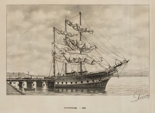 PEDRO GONZÁLEZ ARRUZA, "Velero en Santander, 1857", Carbonc