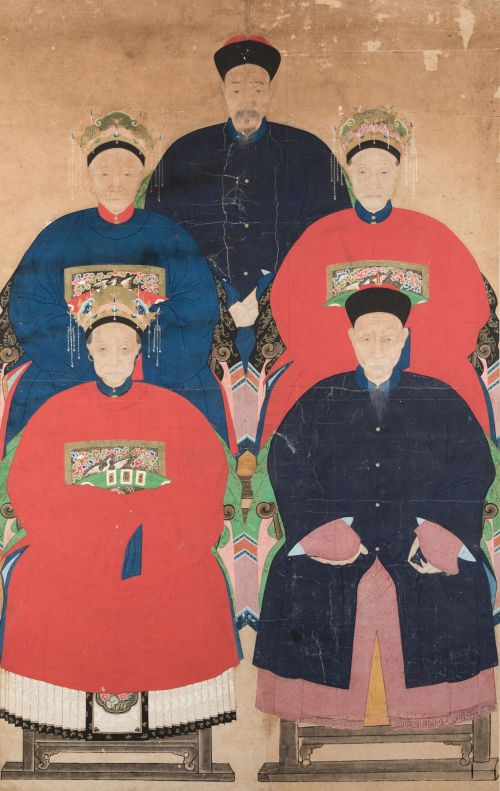 ESCUELA CHINA, DINASTÍA QING, "Ancestros chinos", Gouache s