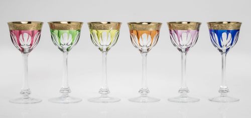 Seis copas de cristal, manufactura Moser, República Checa,