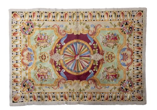 Alfombra de estilo isabelino de lana anudada a mano firmada