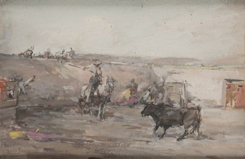 ROBERTO DOMINGO Y FALLOLA, "Abrir, la tienta", Gouache sobr