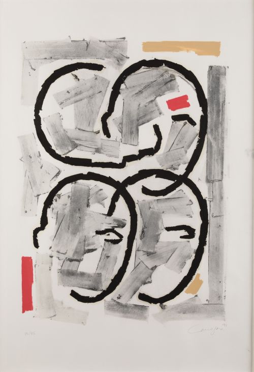 RAFAEL CANOGAR, "Escena urbana", 1991, Litografía y pintura