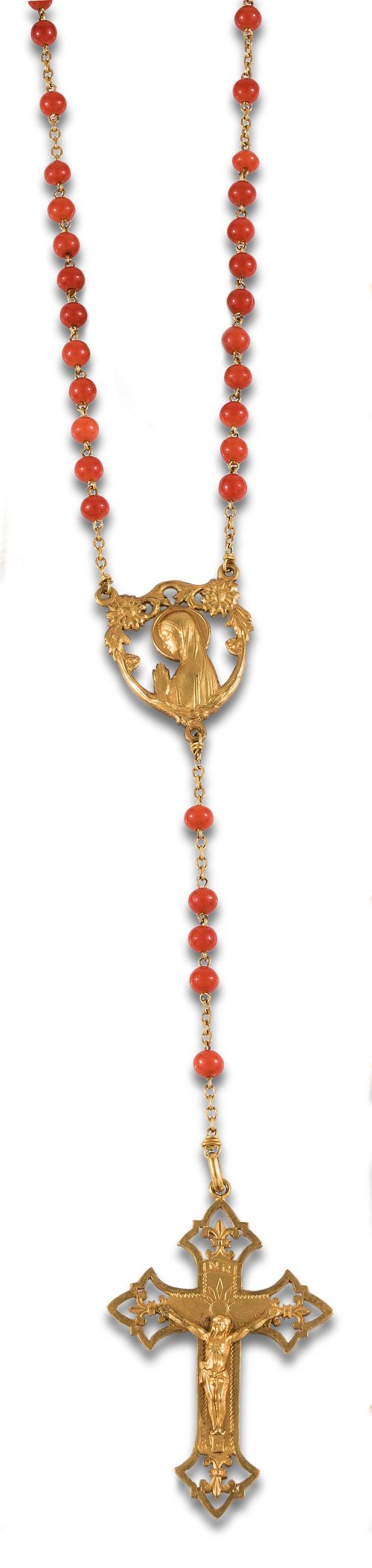 ROSARO DE CORAL Y ORO AMARILLO