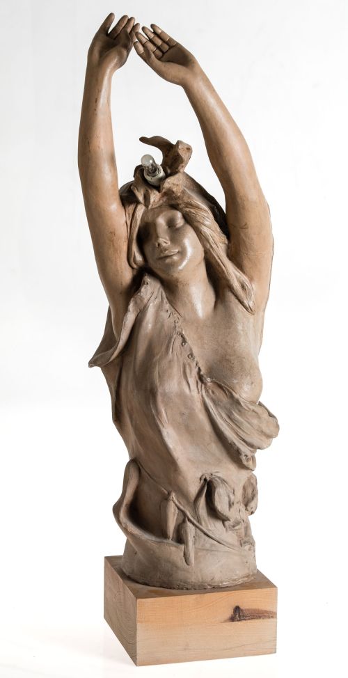 ESCUELA FRANCESA , "Ninfa", Lámpara de mesa en terracota