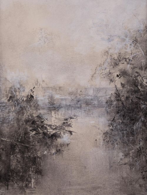 CARMEN LAFFON, "El río", 1978, Carboncillo y pastel sobre p
