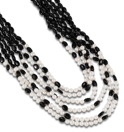 COLLAR MULTIHILOS DE PERLAS Y CORAL NEGRO