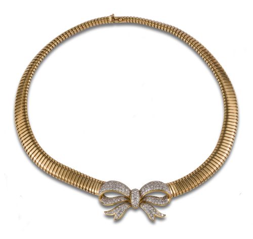 GARGANTILLA LAZADA TUBOGAS DE DIAMANTES, EN ORO BICOLOR