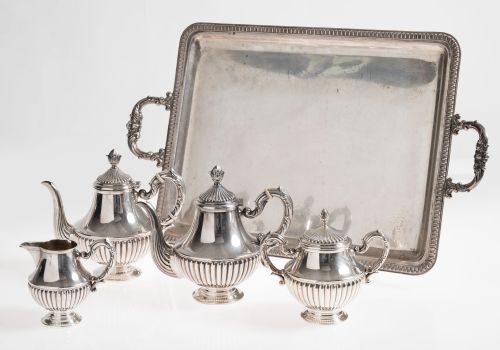 Juego de café y té de plata española ley 916, S. XX