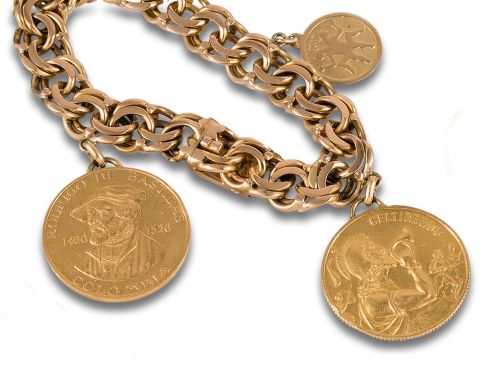 PULSERA, AÑOS 60, DE ORO CON MEDALLAS CONMEMORATIVAS