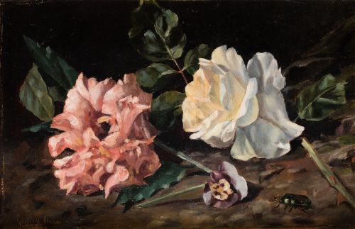 EMILIA  OCÓN, "Rosas y pensamiento", 1901, Óleo sobre cartó
