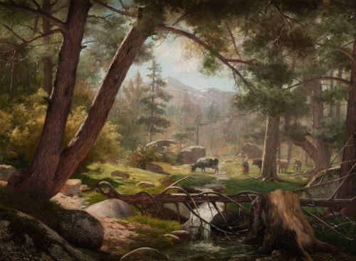 RAMON ALSINA , "Paisaje de campo con ganado", 1899, Óleo so