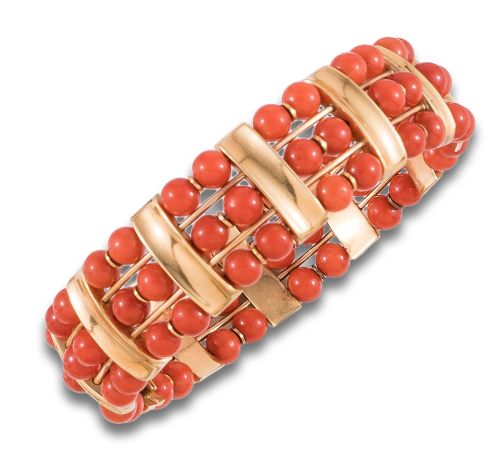 PULSERA, AÑOS 70, DE ORO Y CORAL