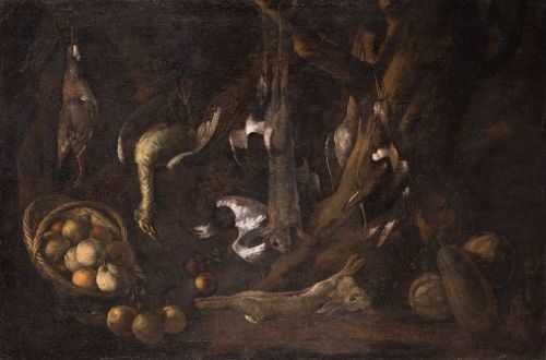  ESCUELA ESPAÑOLA, "Bodegón de caza", Óleo sobre lienzo