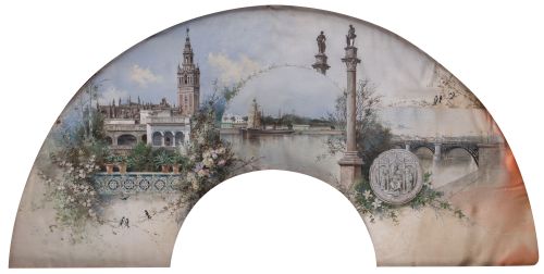 ESCUELA ESPAÑOLA, "País de abanico. Vista de Sevilla", Goa