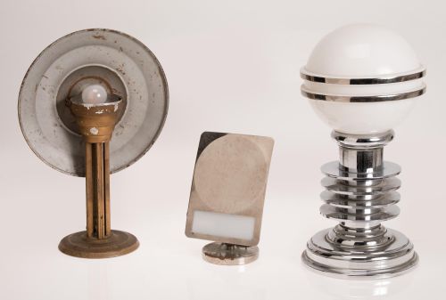 Steel and glass table lamp, 20th century