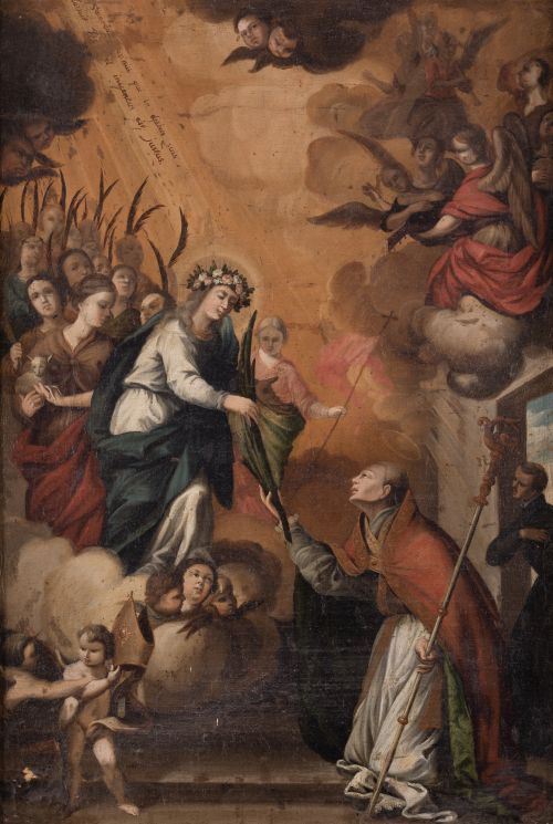 ESCUELA ESPAÑOLA, "La Virgen entrega la palma a san Julián"