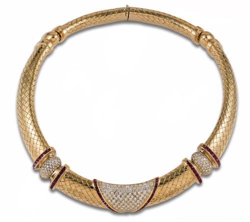 GOLD NECKLACE WITH DIAMONDS AND RUBIES