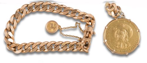PULSERA EN ORO CON MONEDA DE SANTIAGO