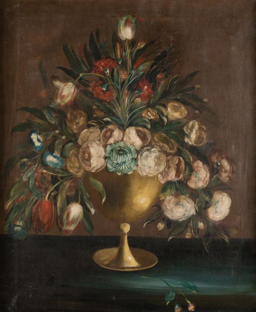  ESCUELA ESPAÑOLA, "Jarrón con flores", Óleo sobre lienzo.