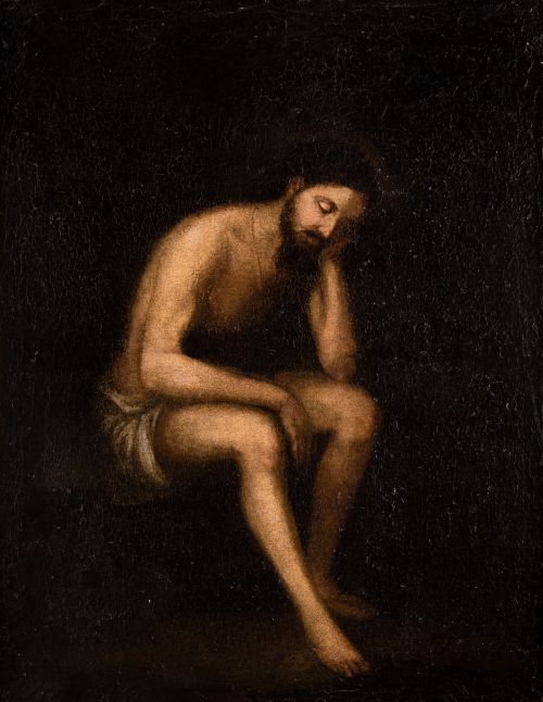 ESCUELA SEVILLANA , "Cristo de la Paciencia", Óleo sobre li