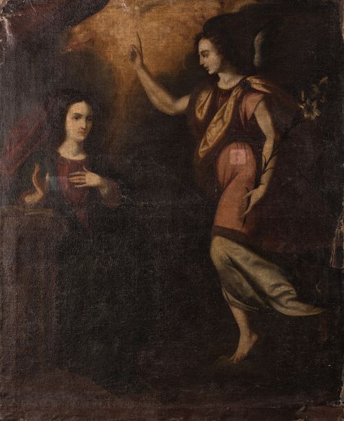 ESCUELA ESPAÑOLA, "La Anunciación", Óleo sobre lienzo.