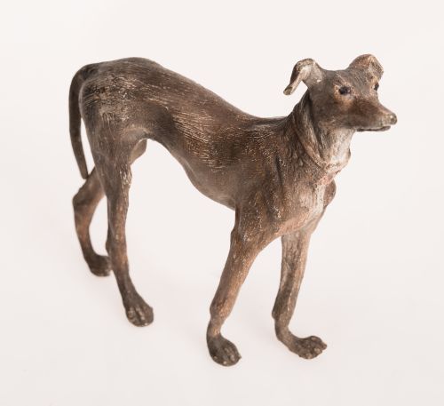 Polychrome bronze greyhound figure, Vienna, 19th century