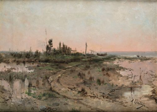 ANDRÉS LARRAGA MONTANER, "Paisaje costero", Óleo sobre lien