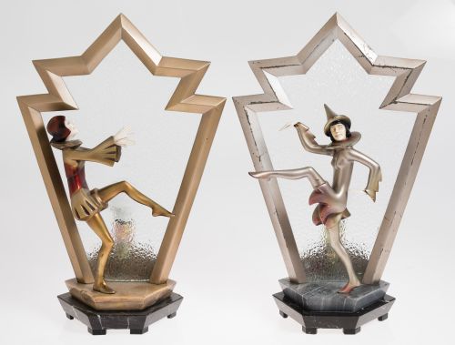 ROLAND PARIS, "Bailarines", Pareja de figuras de metal dora