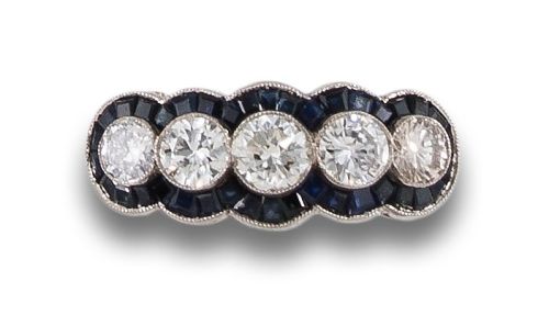 SORTIJA CONQUILLO OJO DE PERDIZ DE DIAMANTES Y ZAFIROS, EN