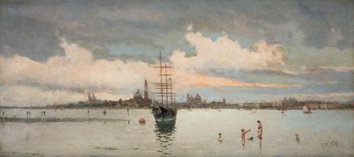 ANTONIO REYNA, "Baño en Venecia", Óleo sobre lienzo
