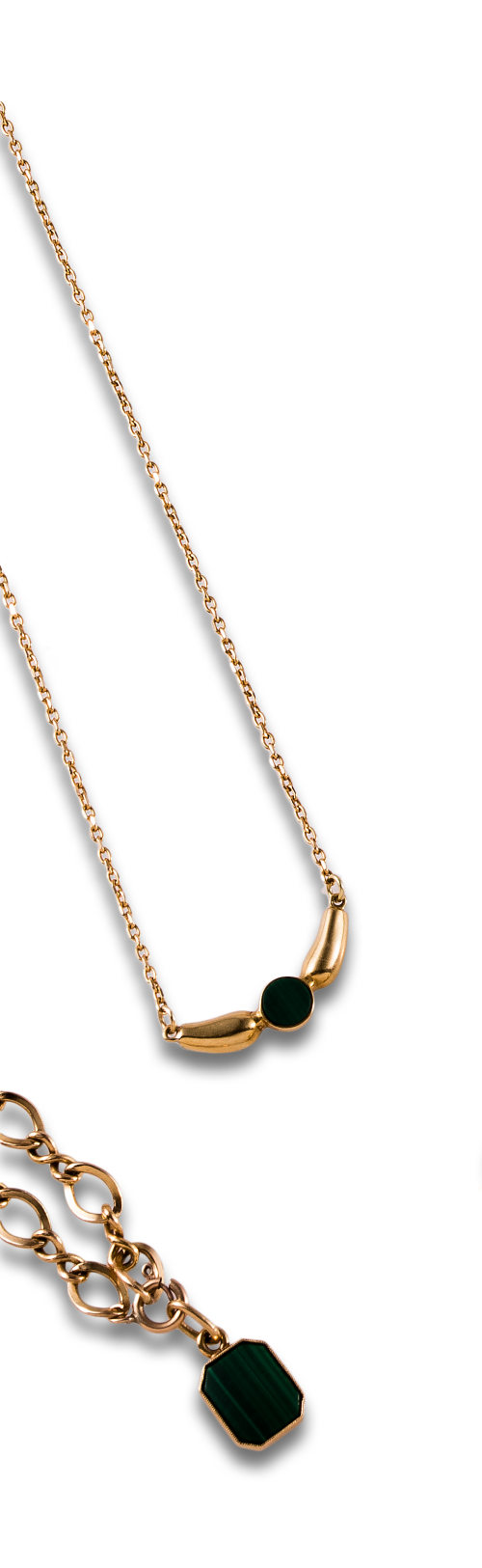 PULSERA Y COLGANTE DE MALAQUITA, EN ORO AMARILLO