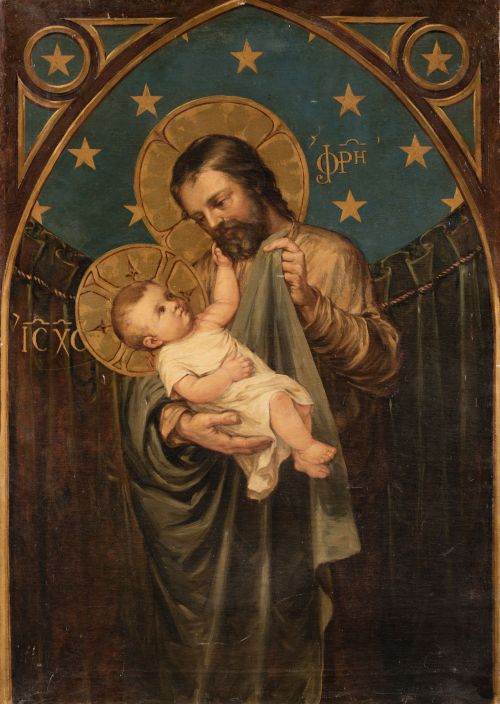 ANÓNIMO, "San José con el Niño", Óleo sobre lienzo