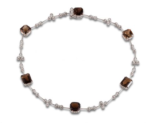 DIAMOND AND IMPERIAL TOPAZ NECKLACE IN WHITE GOLD