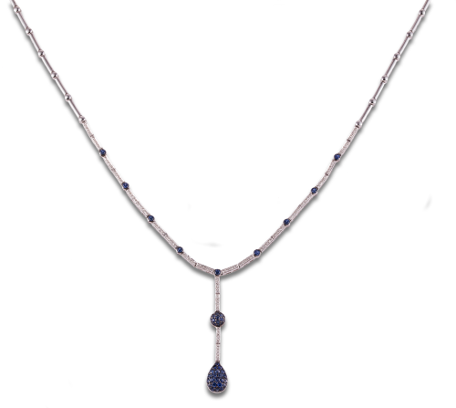 GARGANTILLA DE DIAMANTES Y ZAFIROS, EN ORO BLANCO