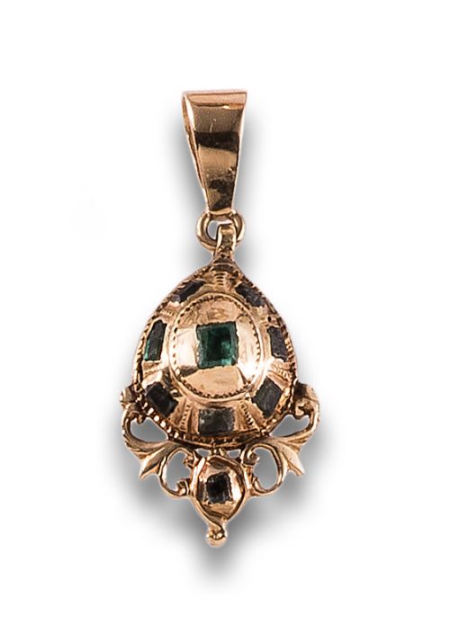 COLGANTE S.XVIII DE ESMERALDAS Y VIDRISO EN ORO AMARILLO
