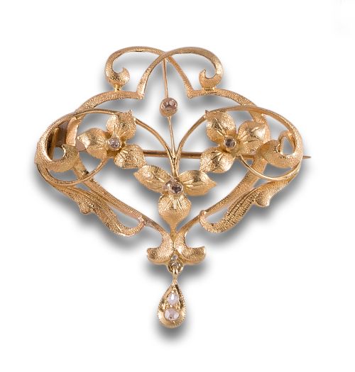 BROCHE MODERNISTA DE DIAMANTES EN ORO AMARILLO