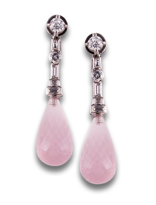 PENDIENTES DESMONTABLES EN ORO CON DIAMANTES Y CUARZOS