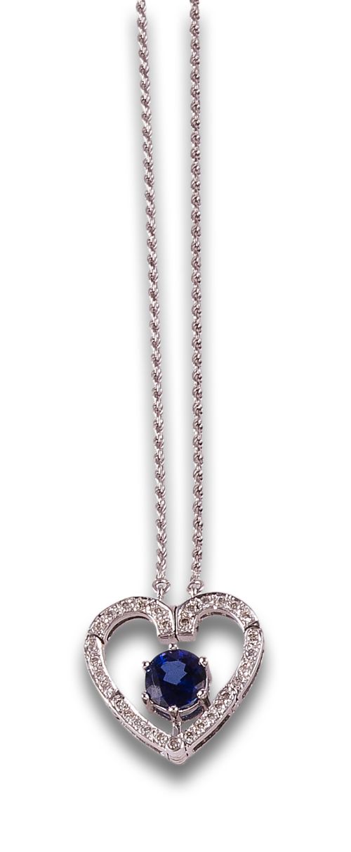 CONVERTIBLE HEART PENDANT WITH DIAMOND AND SAPPHIRE, IN WHI