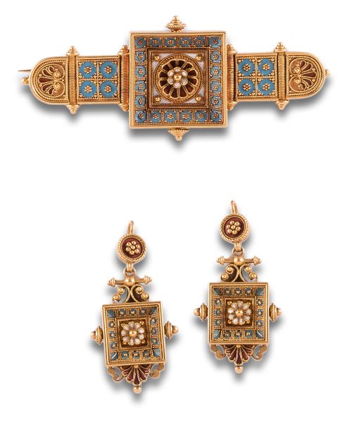 CONJUNTO DE BROCHE Y PENDIENTES, CA. 1860