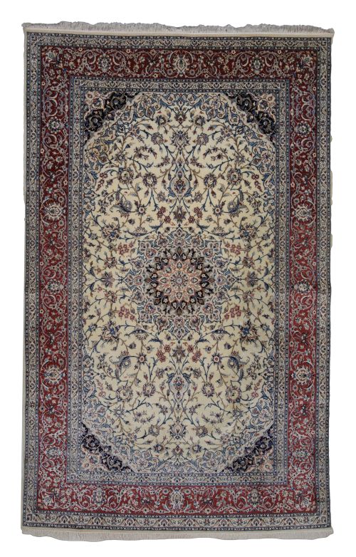 Alfombra Nain cambo de lana anudada a mano, S. XX