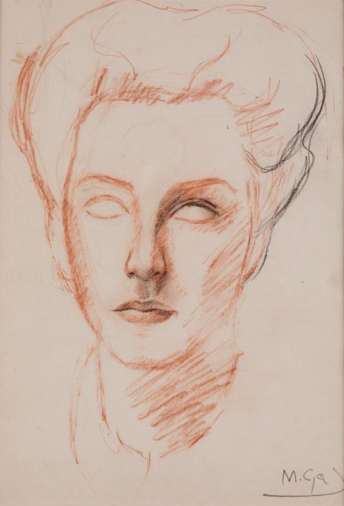 MENCHU GAL, "Rostro femenino", c. 1940, Sanguina y carbonci