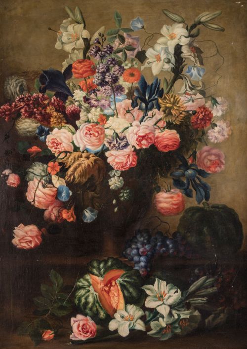 ANÓNIMO, “Pareja de bodegones de flores”, Óleos sobre lie