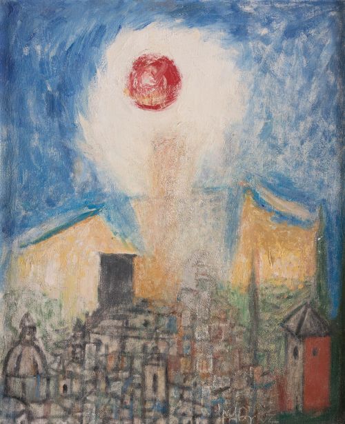 MANUEL  ÁNGELES ORTIZ, "Puesta de sol en Granada (Visión de