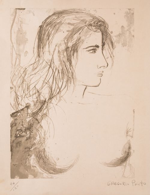 GREGORIO PRIETO, "Joven de perfíl", Litografía sobre papel 