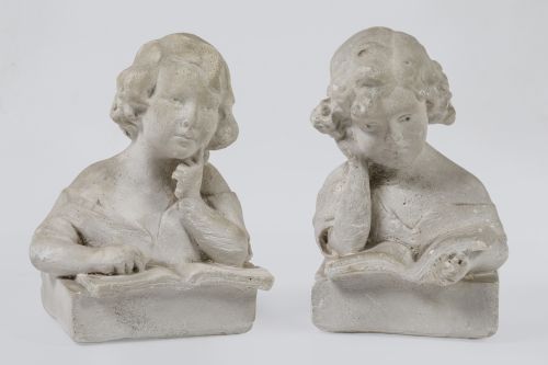 “Girls reading”, pair of busts, Spain, early 20th century