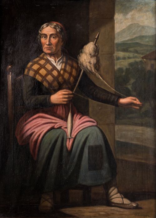 ÁNGEL LARROQUE Y ECHEVARRÍA, "Hilandera", Óleo sobre lienzo
