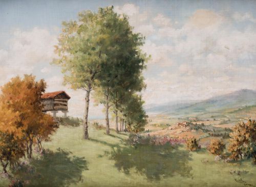 MIGUEL PRADILLA, "Paisaje gallego", Óleo sobre lienzo